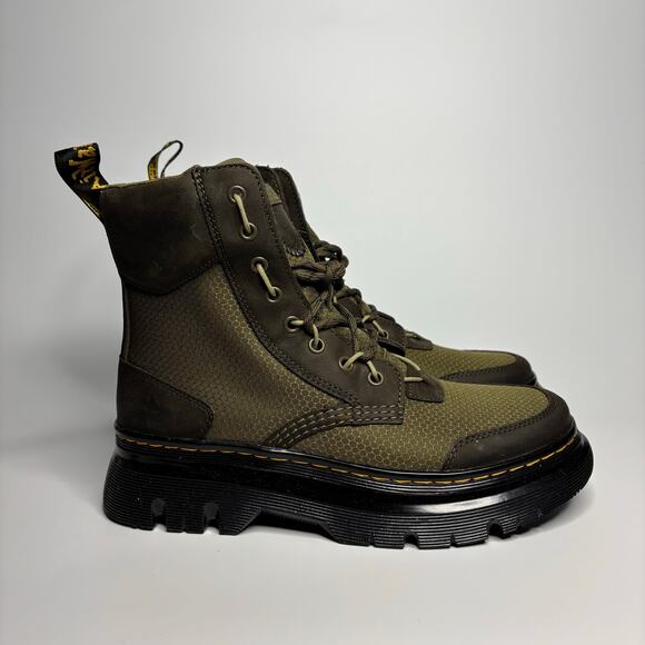 Dr. Martens Tarik TG Waxed Leather & Nylon Utility Boots in DMS Olive - Picture 5 of 10
